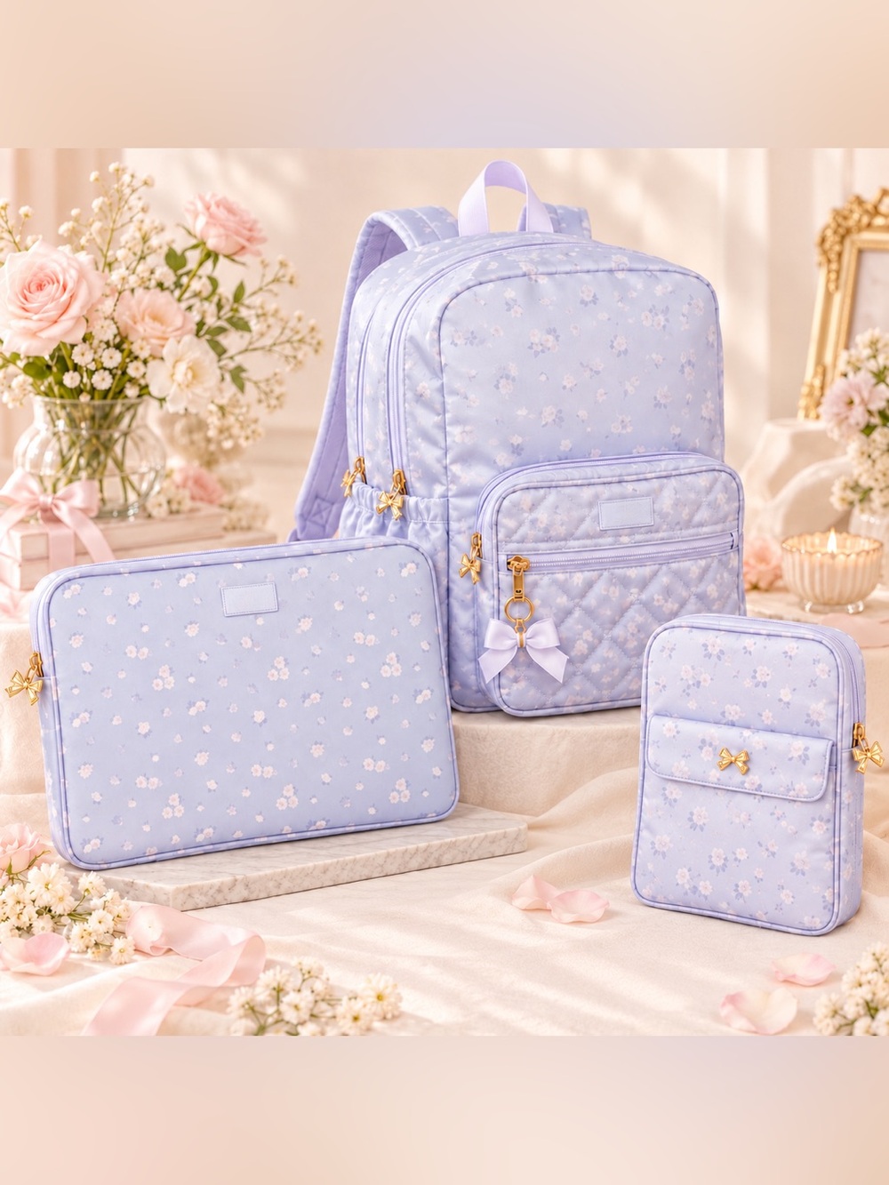 LoveShackFancy x Target Yoobi Blue Backpack Laptop Tech 3pc Set NWT